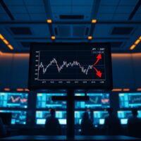 Financial trading screen showing a Japanese yen forex chart with bearish trend indicators