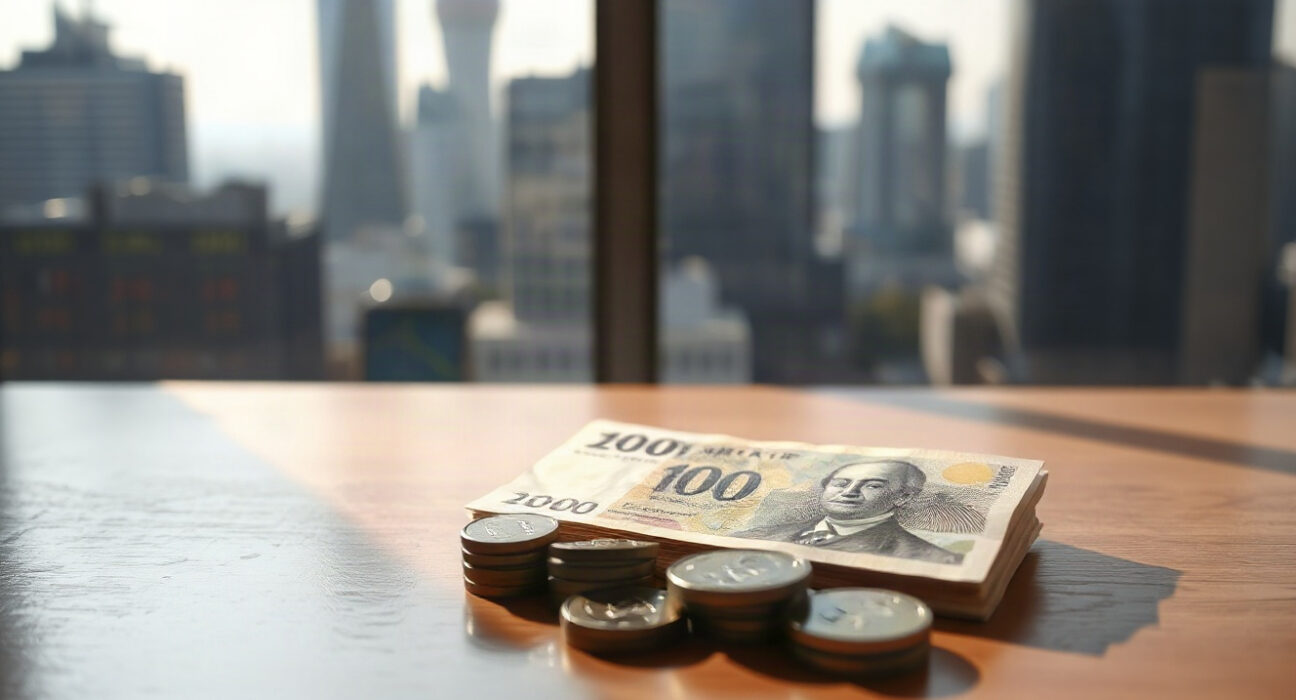 Japanese yen banknotes and coins on a table, symbolizing inflation and economic data.