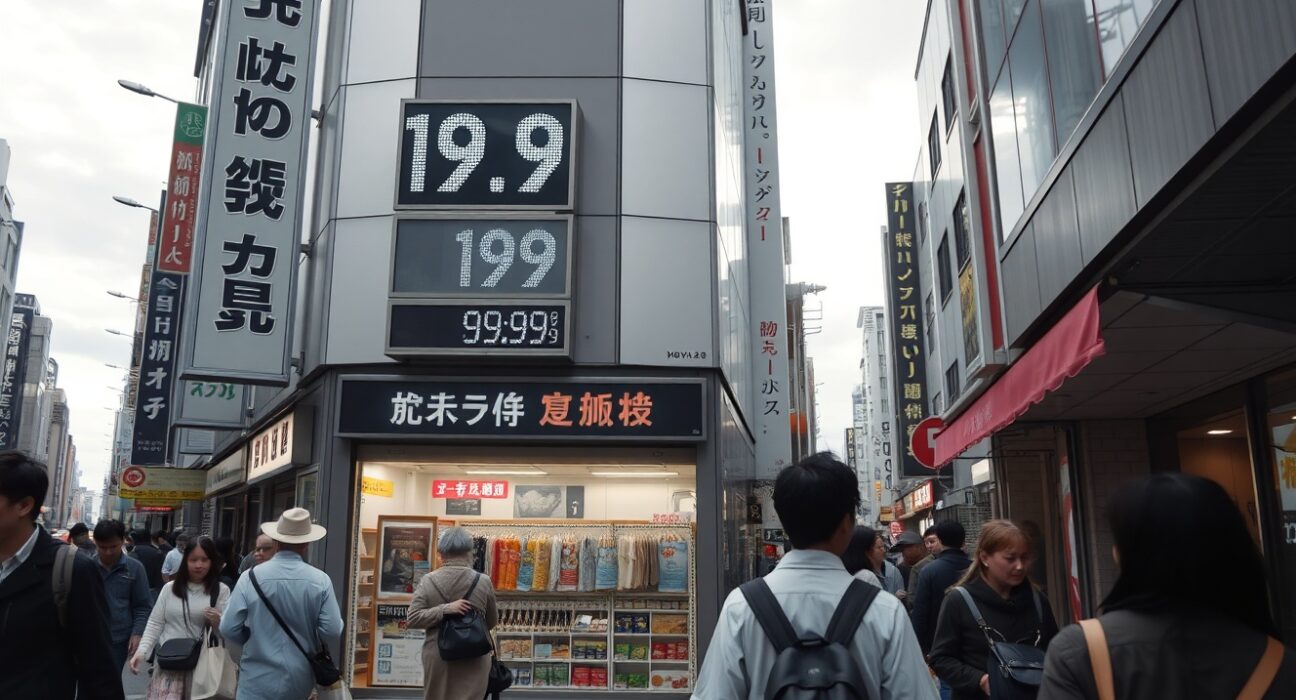 Busy Tokyo shopping street with price signs reflecting Japan's June inflation data