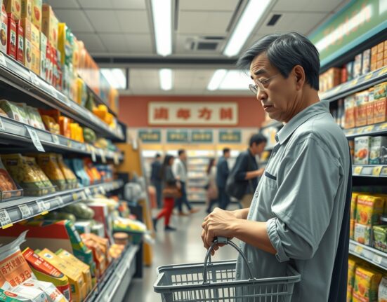 Japanese consumer examining prices in Tokyo supermarket amid inflation concerns