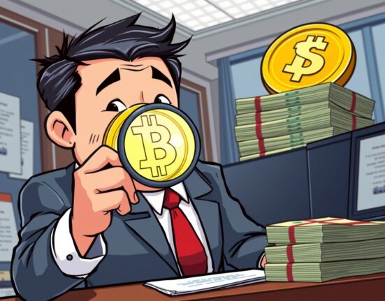 A cartoon illustrating Japan's record crypto taxes collection from digital currency investors.