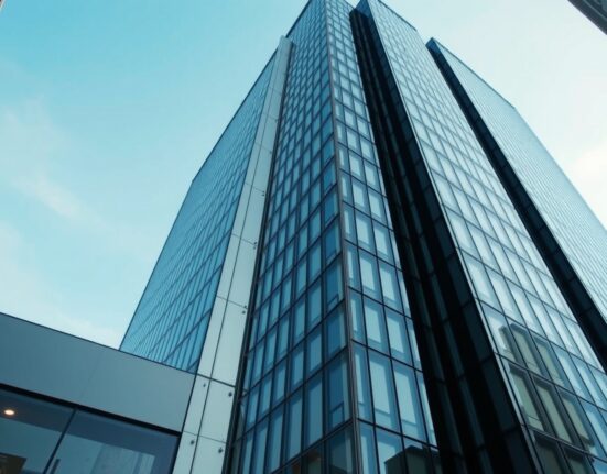Modern office building in Tokyo's business district, representing Japan's corporate service sector.