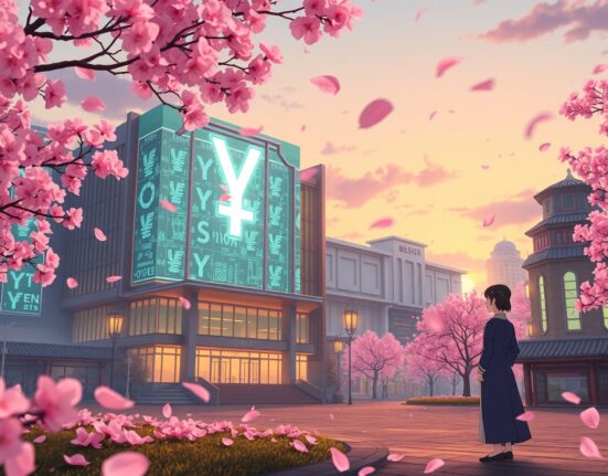 Japanese Finance Minister's plan to integrate digital assets into the traditional financial system visualized in Ghibli style.