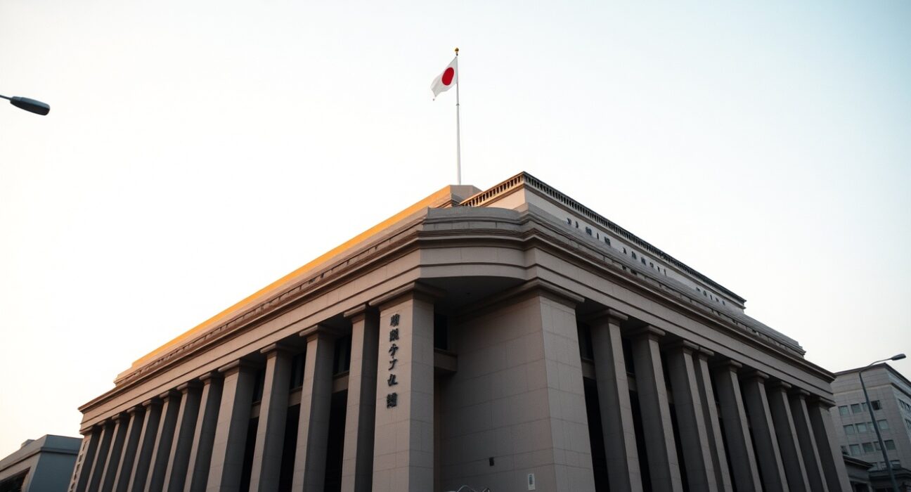 Japanese National Diet Building in Tokyo, symbolizing government fiscal policy decisions.