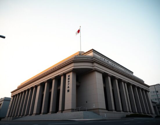Japanese National Diet Building in Tokyo, symbolizing government fiscal policy decisions.