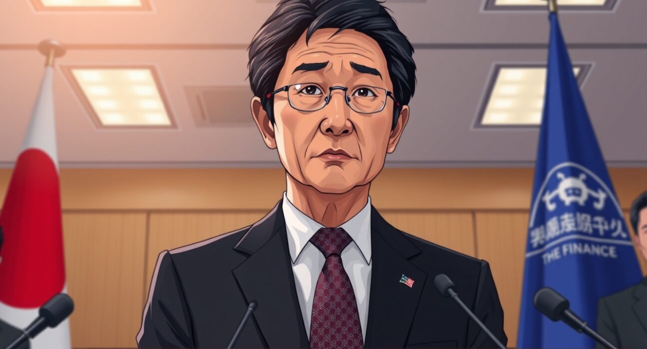 Japanese Finance Minister Shunichi Suzuki announces government measures on foreign exchange volatility during Tokyo press conference.