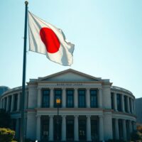 Bank of Japan headquarters in Tokyo on a clear day, symbolizing the nation's inflation data release.