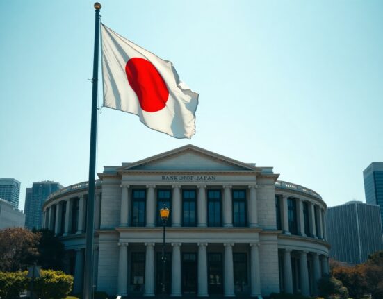Bank of Japan headquarters in Tokyo on a clear day, symbolizing the nation's inflation data release.