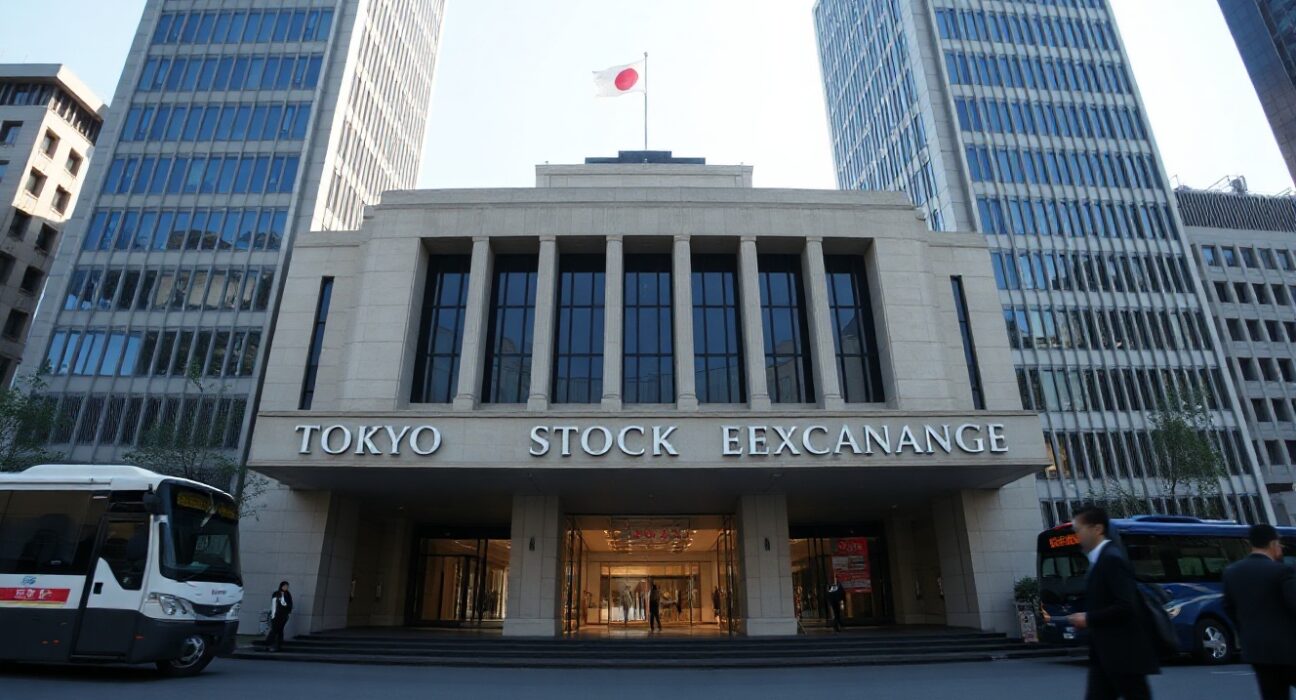 Tokyo Stock Exchange building on a clear day, symbolizing Japan's economic performance in Q2 2026.