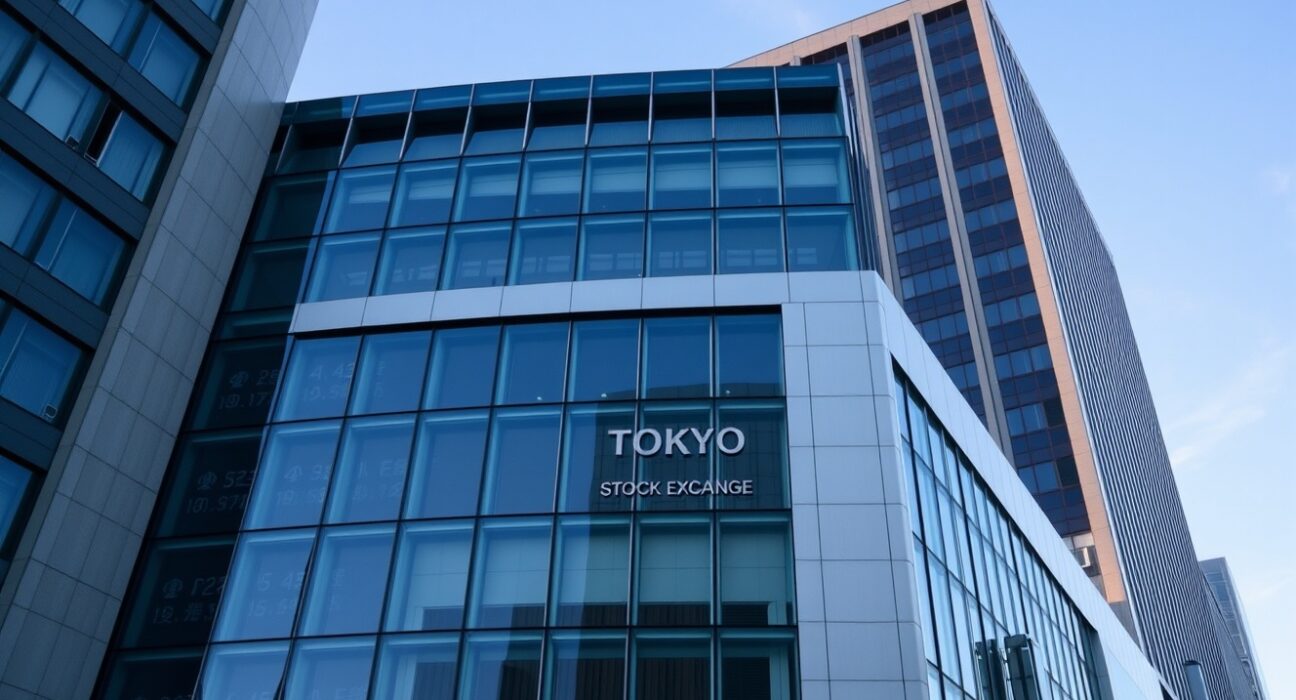 Tokyo Stock Exchange building facade on a clear day, representing Japan's financial markets and GPIF portfolio considerations.