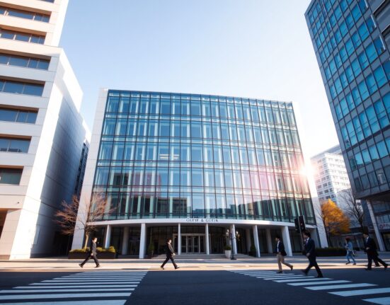 Exterior of the GPIF headquarters building in Tokyo on a clear day