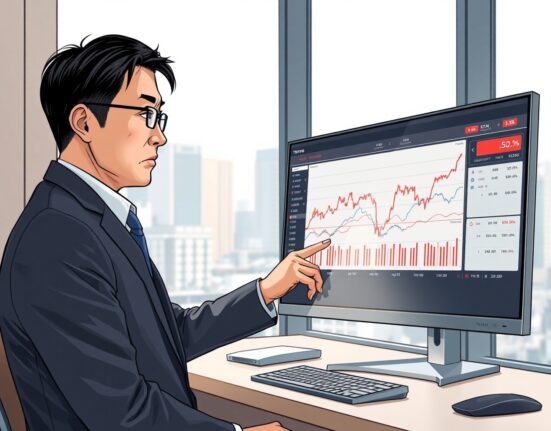 Japanese analyst examines inflation data charts showing Japan's economic challenges and Standard Chartered forecast