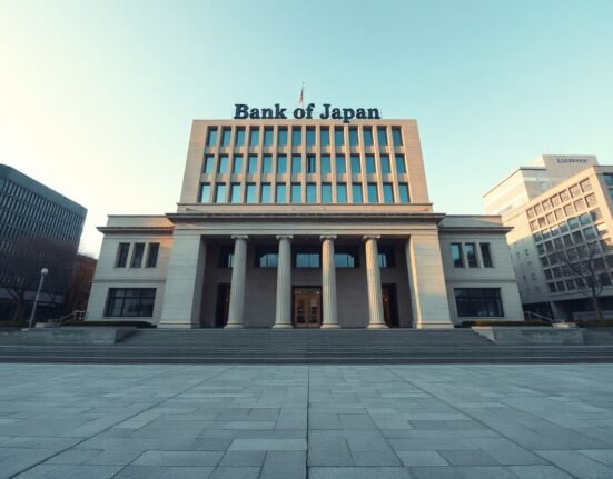 Bank of Japan building in Tokyo with clear sky and modern financial district background