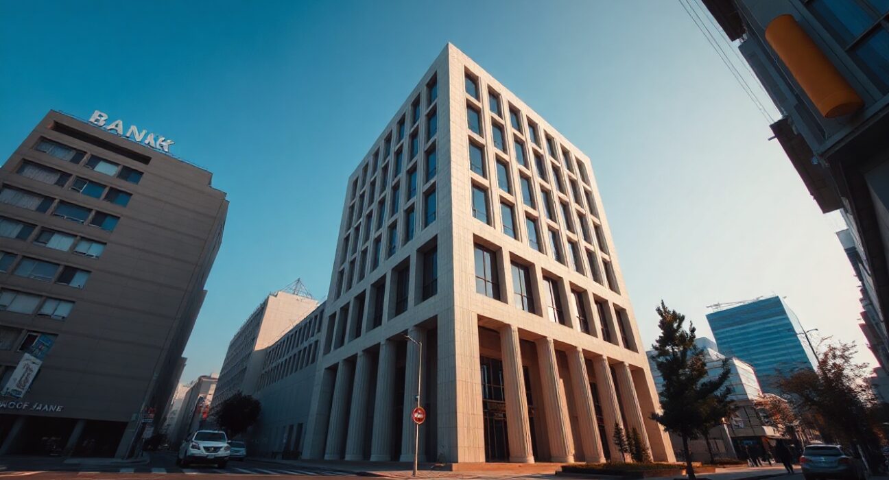 Bank of Japan headquarters building in Tokyo on a clear day