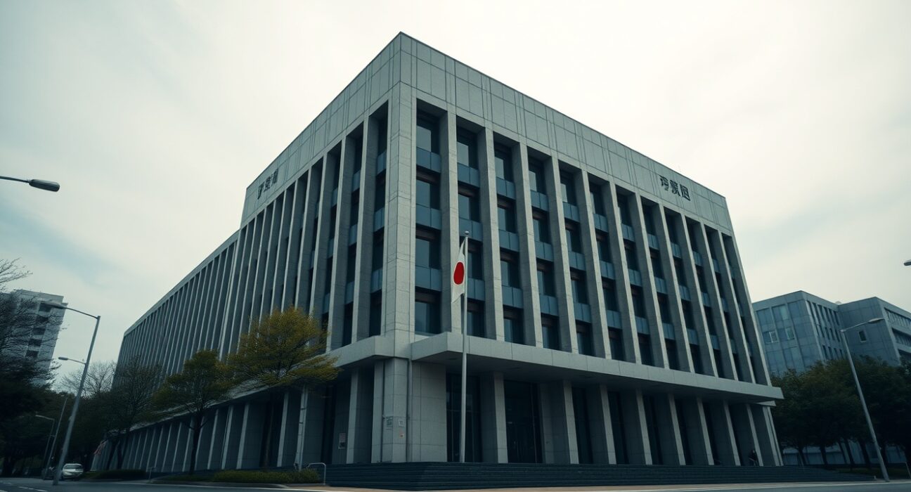 Japan's Ministry of Finance building in Tokyo, symbolizing currency policy and intervention stance.