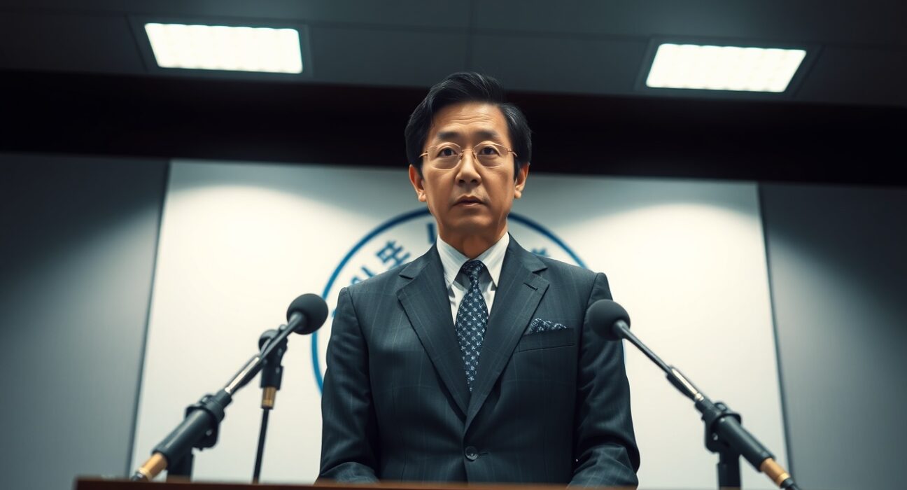 Japanese Vice Finance Minister Atsushi Katayama at a press conference in Tokyo