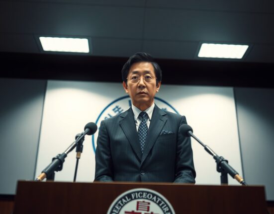 Japanese Vice Finance Minister Atsushi Katayama at a press conference in Tokyo