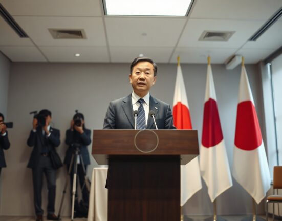 Japan Finance Minister Katsunobu Katayama speaking at a press conference in Tokyo