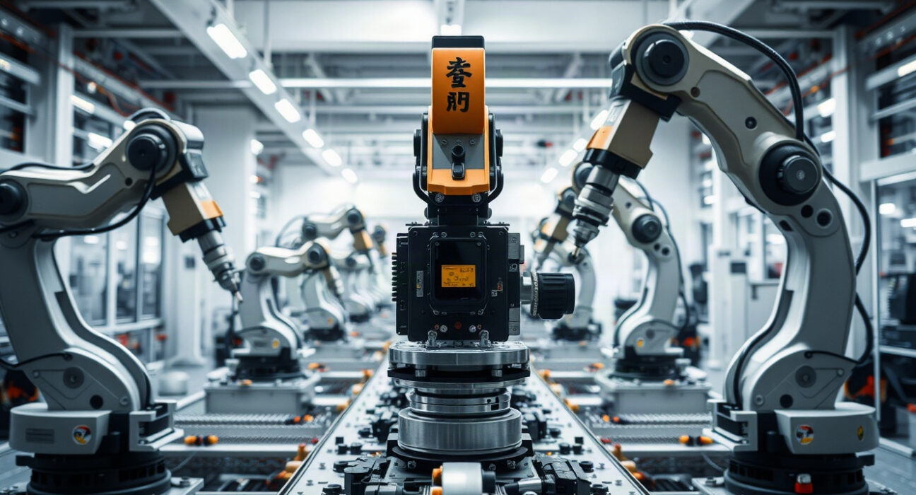 Robotic arms on a factory floor in Japan assembling machinery, symbolizing strong capital spending.
