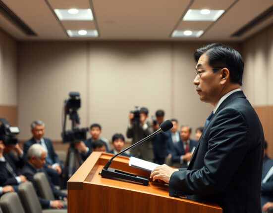 Japan's top currency diplomat Mimura speaking at a press conference in Tokyo