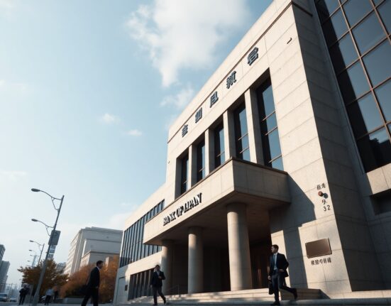 Bank of Japan headquarters building in Tokyo on a clear day, symbolizing monetary policy decision-making.