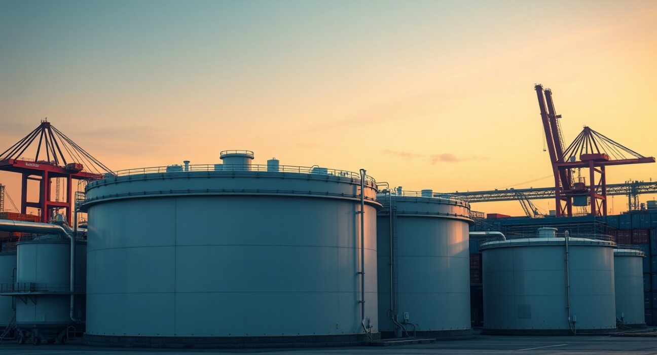 Japan strategic petroleum reserve storage tanks during energy supply disruption