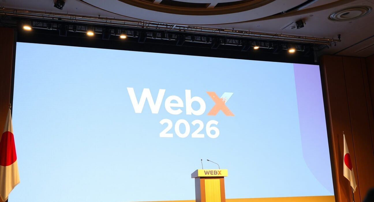 Japanese Prime Minister Sanae Takaichi speaking at WebX 2026 conference in Tokyo