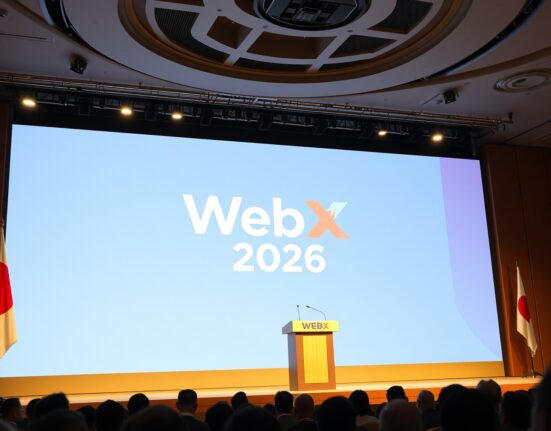 Japanese Prime Minister Sanae Takaichi speaking at WebX 2026 conference in Tokyo