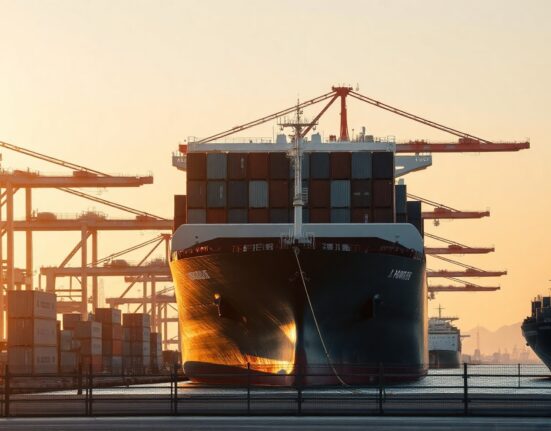 Container ship at Port of Tokyo with cranes and cargo, representing Japan's trade activity in June.