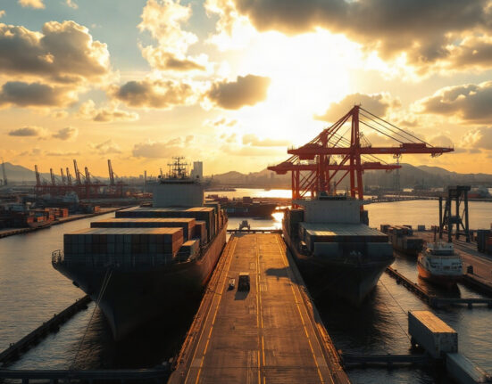 Cargo ships and cranes at the Port of Tokyo on a clear day