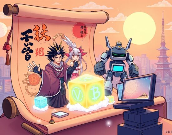 Japanese Animation IP characters transitioning to a Web3 blockchain platform, symbolizing the new investment fund's purpose.