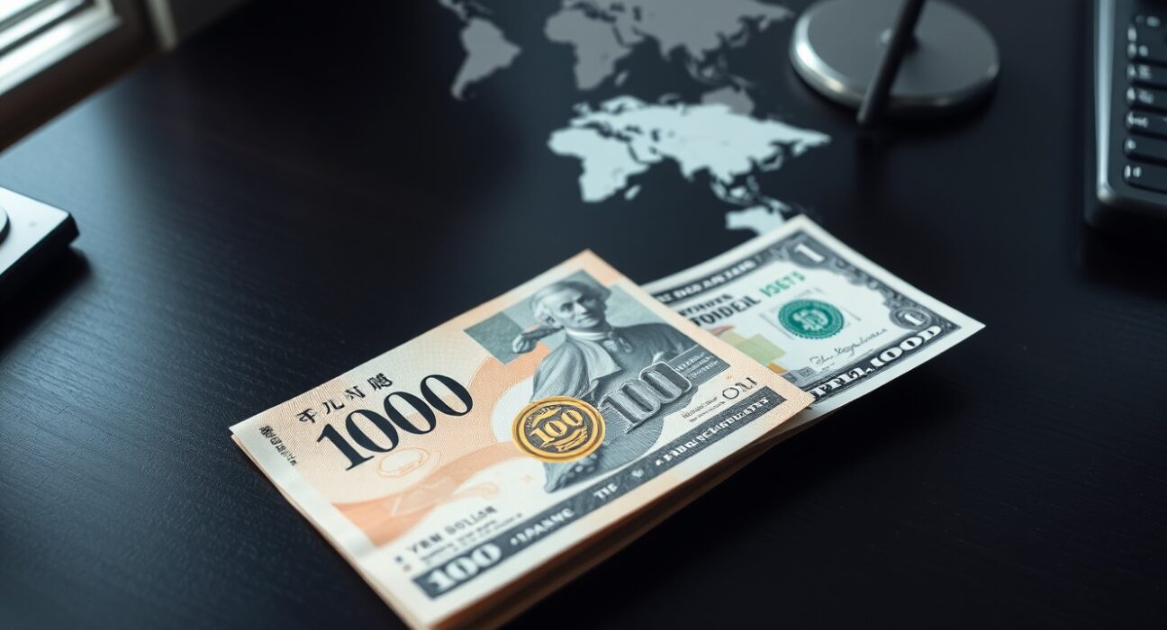 Japanese yen and US dollar banknotes representing the yen's 40-year low against the dollar