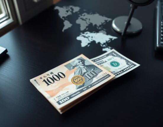 Japanese yen and US dollar banknotes representing the yen's 40-year low against the dollar