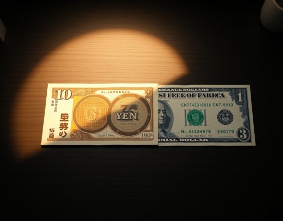 Japanese Yen and US Dollar banknotes on a desk, symbolizing forex market analysis
