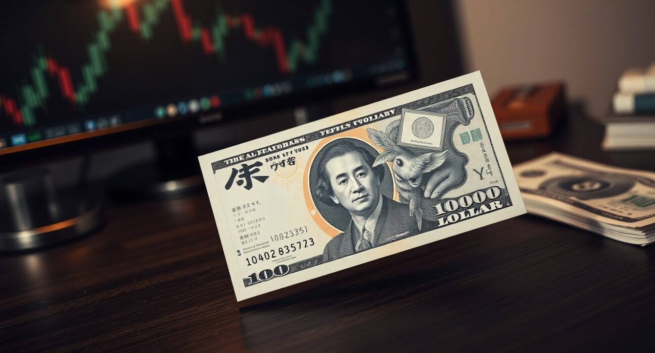 Japanese yen and US dollar banknotes on desk, representing forex market caution