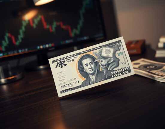 Japanese yen and US dollar banknotes on desk, representing forex market caution