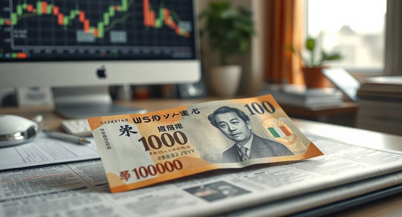 Japanese Yen banknote on financial chart representing currency market reaction to GDP data