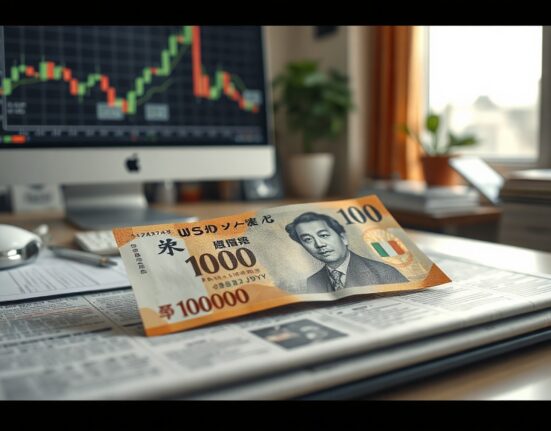 Japanese Yen banknote on financial chart representing currency market reaction to GDP data
