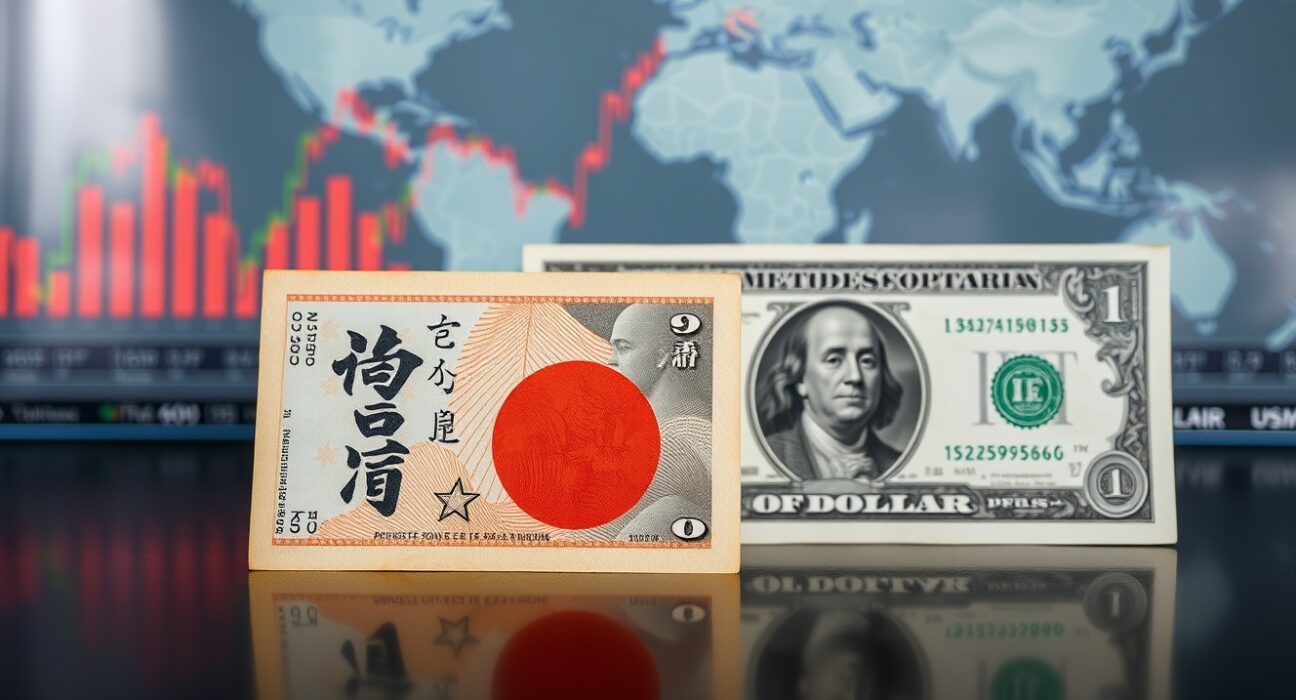 Japanese Yen and US Dollar banknotes side by side, symbolizing the USD/JPY currency pair analysis.