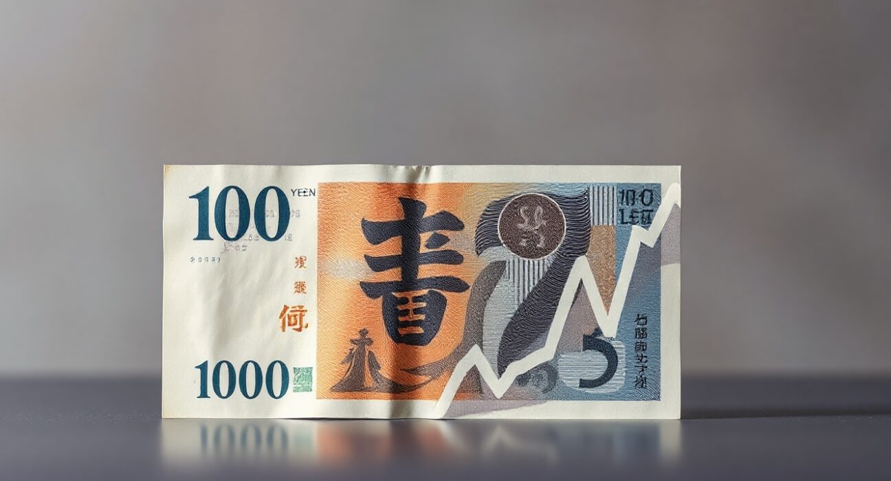 Japanese yen banknote with faint declining chart overlay representing limited currency relief