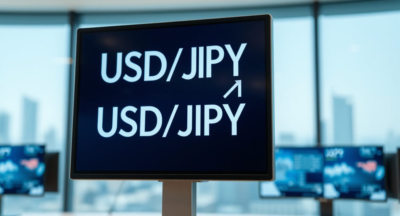 USD/JPY exchange rate displayed on a financial trading screen, showing consolidation near resistance.
