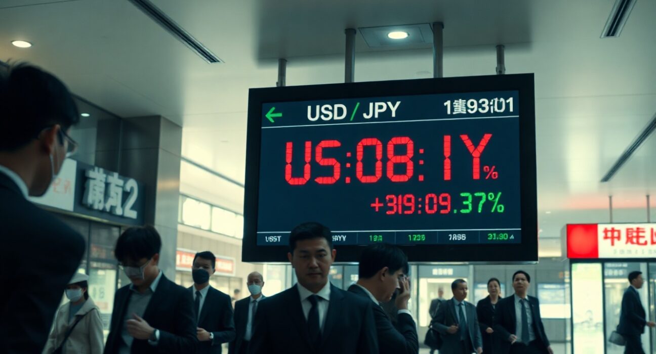 Digital exchange rate board in Tokyo showing USD/JPY near multi-decade lows