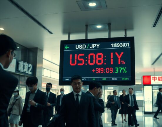 Digital exchange rate board in Tokyo showing USD/JPY near multi-decade lows