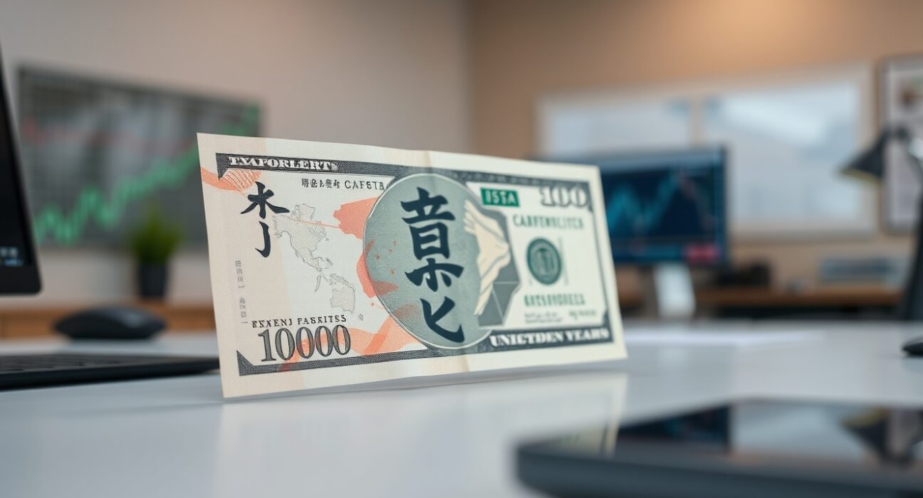 Close-up of Japanese yen and US dollar banknotes on a desk, representing forex market analysis.