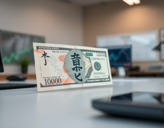 Close-up of Japanese yen and US dollar banknotes on a desk, representing forex market analysis.