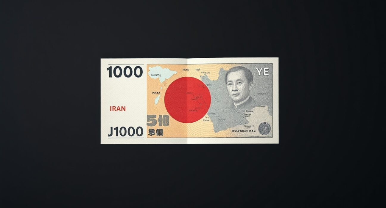 Japanese Yen banknote analysis amid US-Iran geopolitical tensions affecting currency markets.