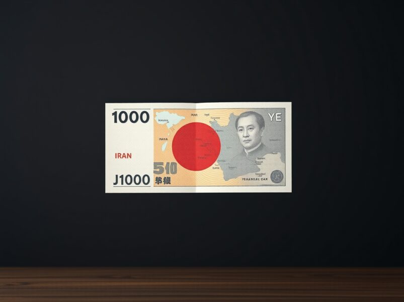 Japanese Yen banknote analysis amid US-Iran geopolitical tensions affecting currency markets.