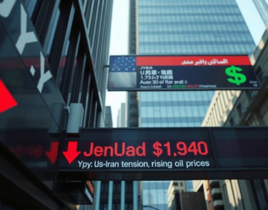 Currency exchange board showing Japanese yen falling and US dollar rising amid geopolitical tensions.