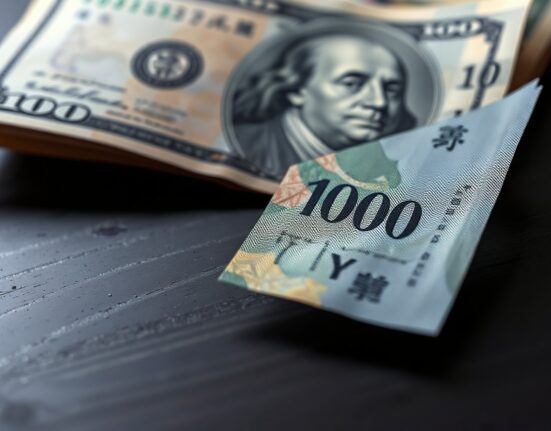 Close-up of a Japanese yen banknote and US dollar bill symbolizing currency market dynamics.