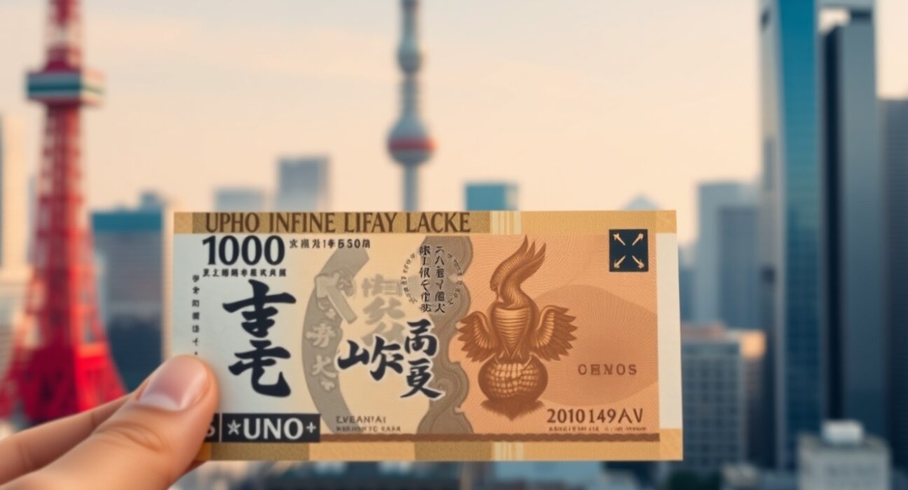 Japanese Yen banknote against Tokyo skyline representing currency market analysis amid Bank of Japan policy uncertainty.